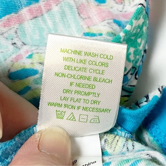 Lilly Pulitzer Lana Tee Small Jungle Glam fitted t-shirt top tropical blue - Picture 8 of 10